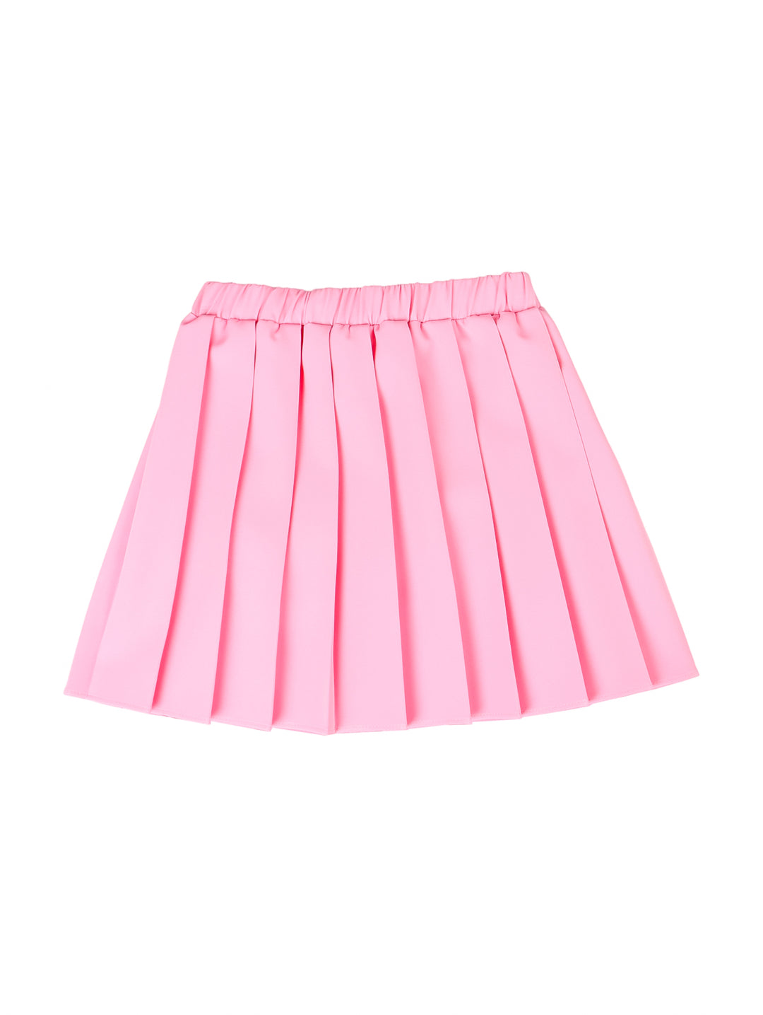 Falda tableada de color rosa para niña con cintura elástica.