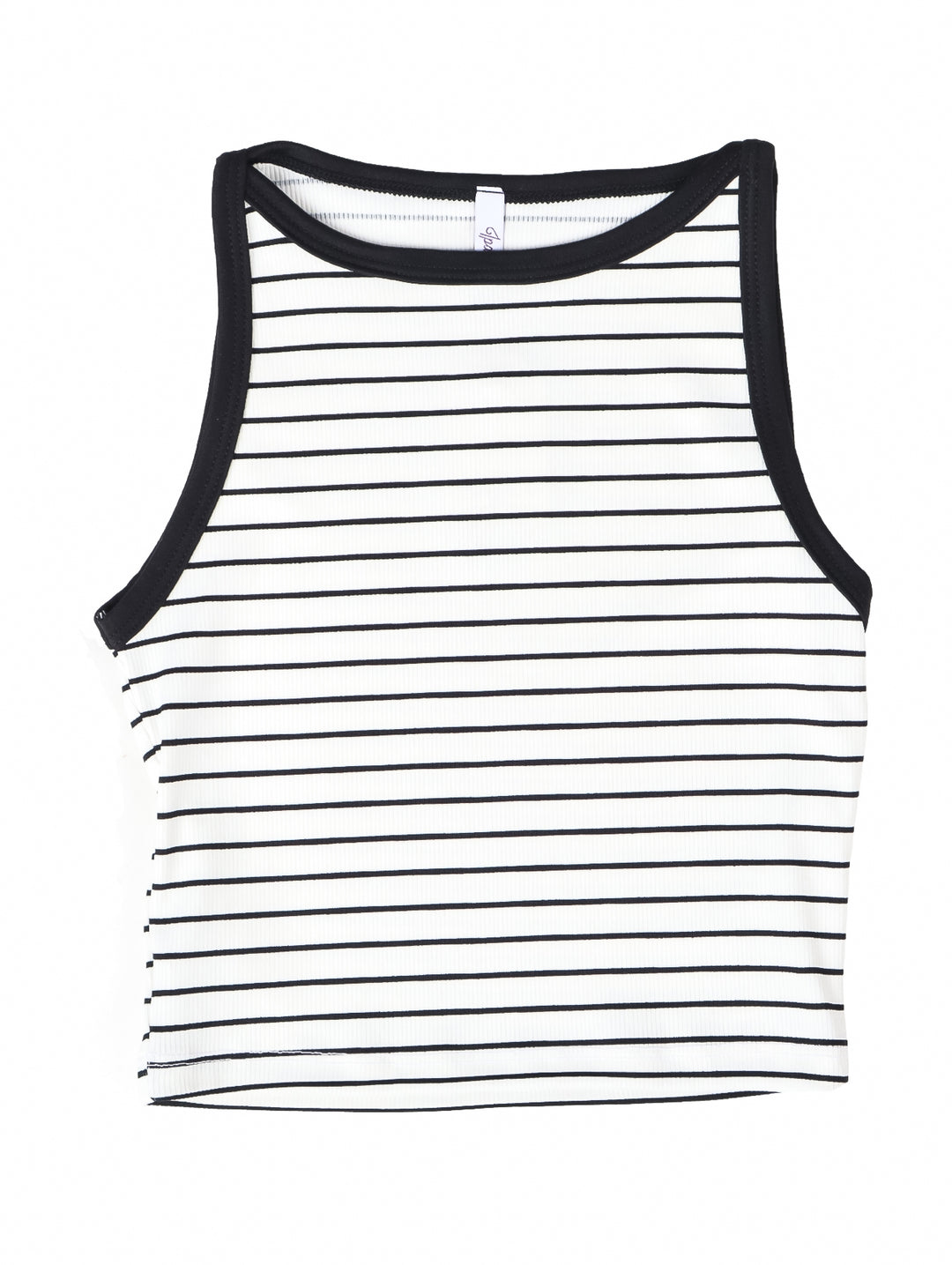 Blusa blanca con rayas horizontales negras y bordes negros para niña.