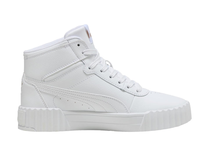 Tenis PUMA blancos de cuello alto con suela de plataforma gruesa.