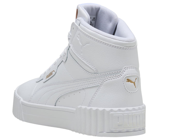 Tenis PUMA blancos de cuello alto con suela de plataforma gruesa.