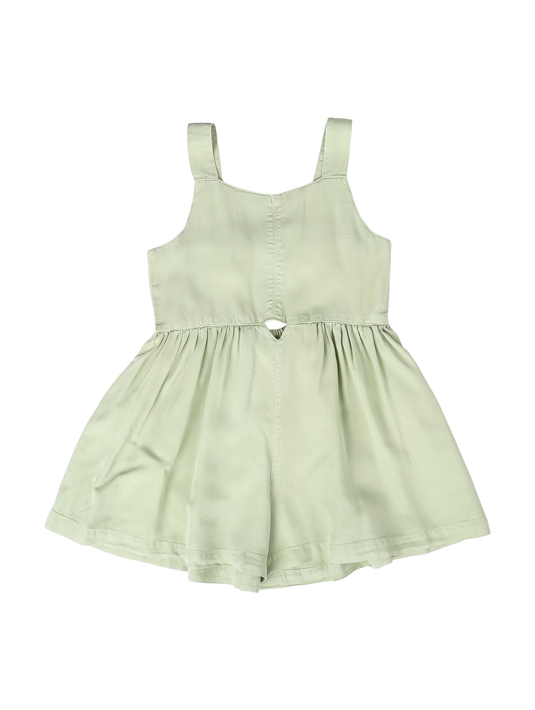 Jumpsuit para niña de color verde claro, sin mangas y con cintura elástica.