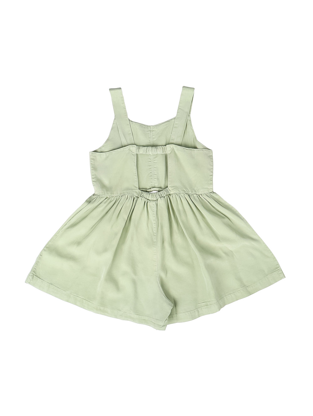 Jumpsuit para niña de color verde claro, sin mangas y con cintura elástica.