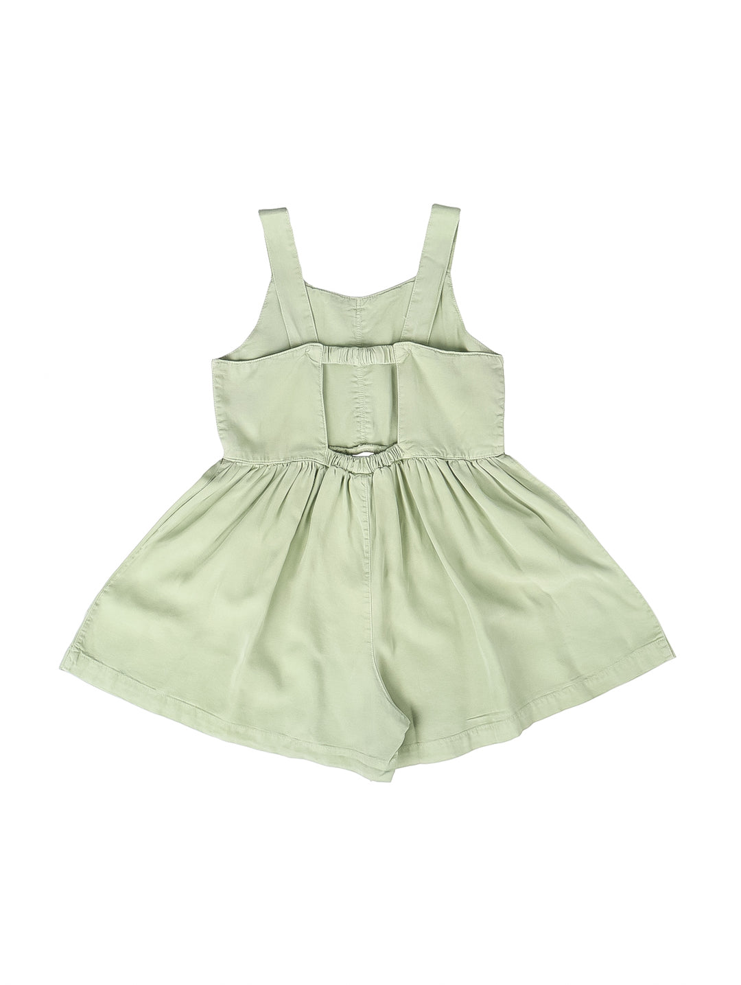Jumpsuit para niña de color verde claro, sin mangas y con cintura elástica.