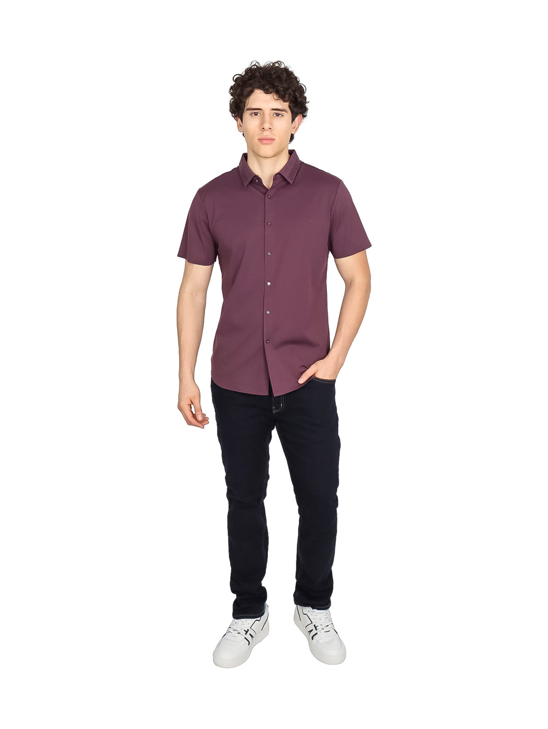 Camisa Bratto Manga Corta Lila para Hombre