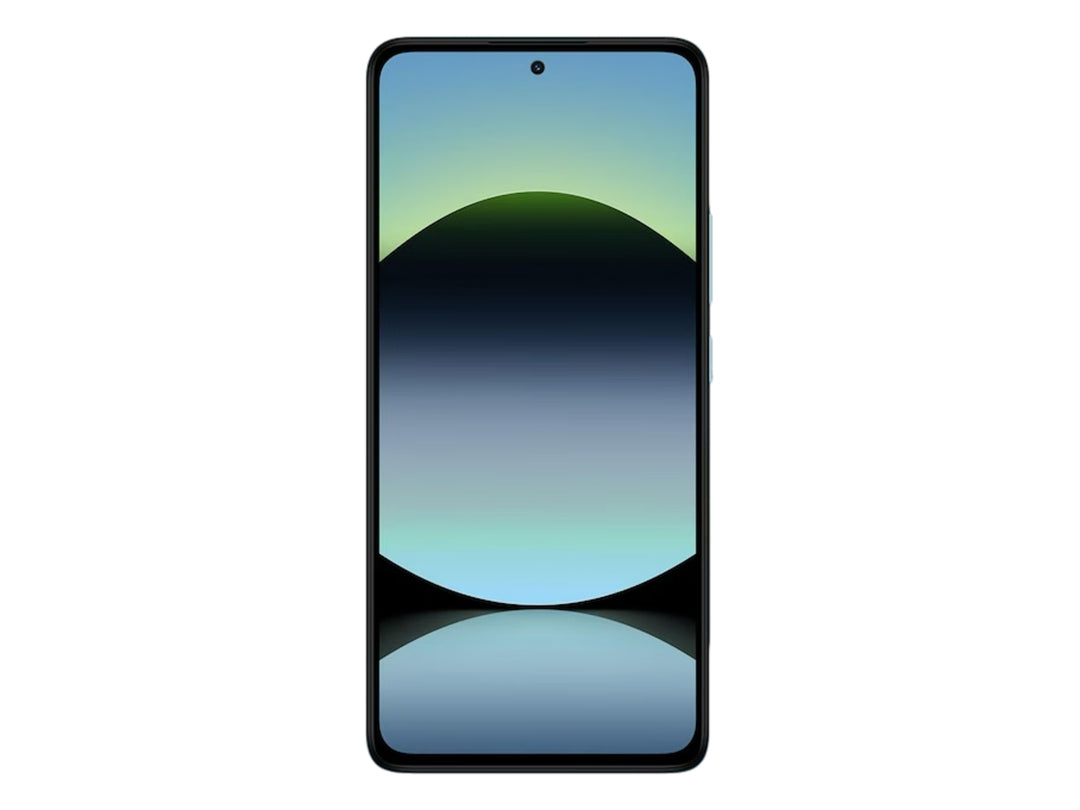 Vista frontal de un smartphone Redmi Note 14 en color Ocean Blue con pantalla encendida y bordes negros.