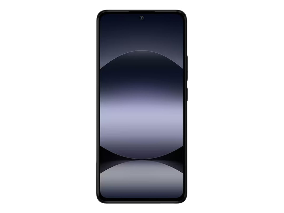Smartphone Redmi Note 14 en color Midnight Black con pantalla frontal completa y bordes redondeados.