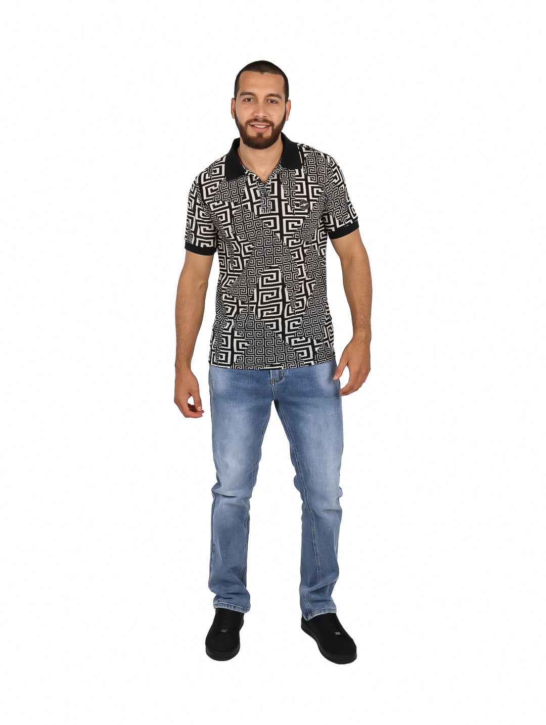 Playera Polo Barabas Negro con Crema para Hombre