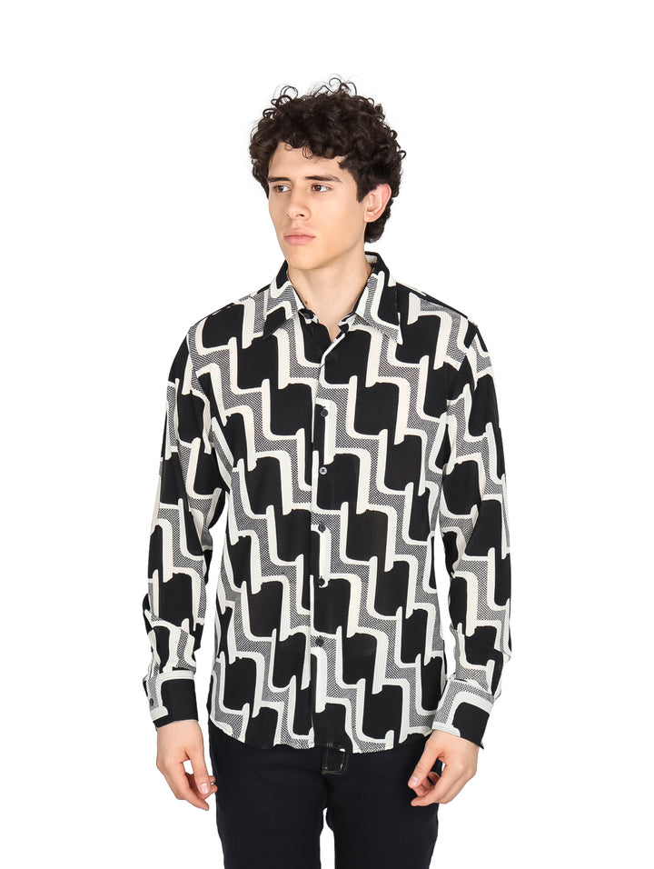 Camisa Barabas Manga Larga Blanco y Negro