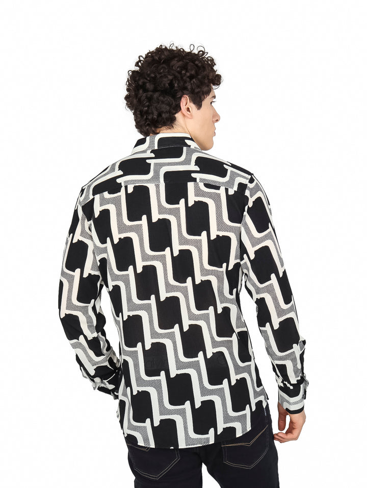Camisa Barabas Manga Larga Blanco y Negro