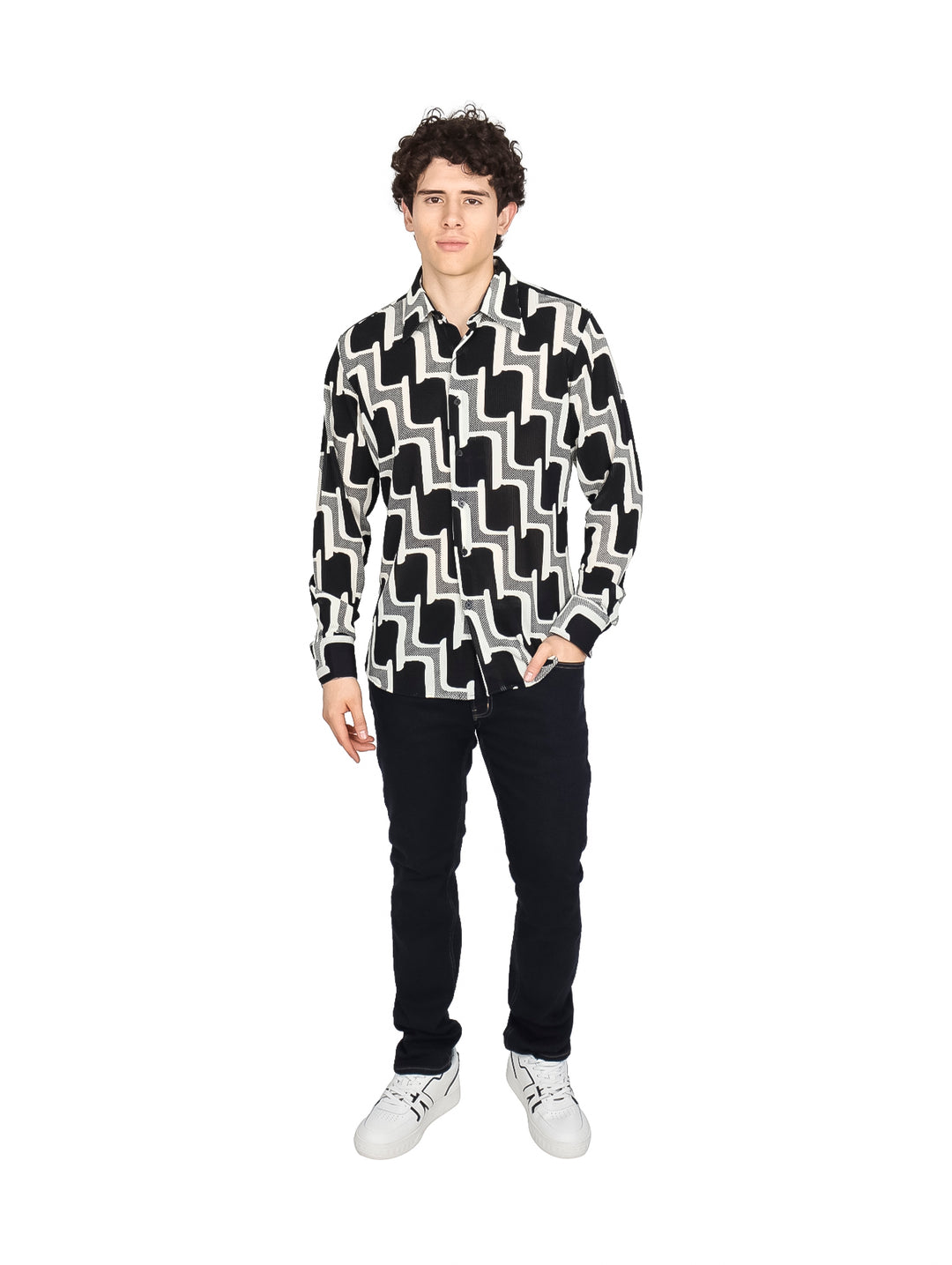 Camisa Barabas Manga Larga Blanco y Negro