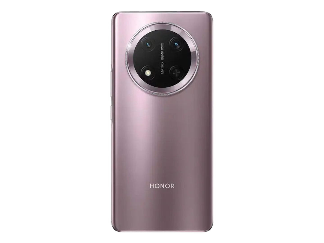 Teléfono inteligente HONOR X9C en color morado, vista frontal y trasera con módulo de cámara circular.