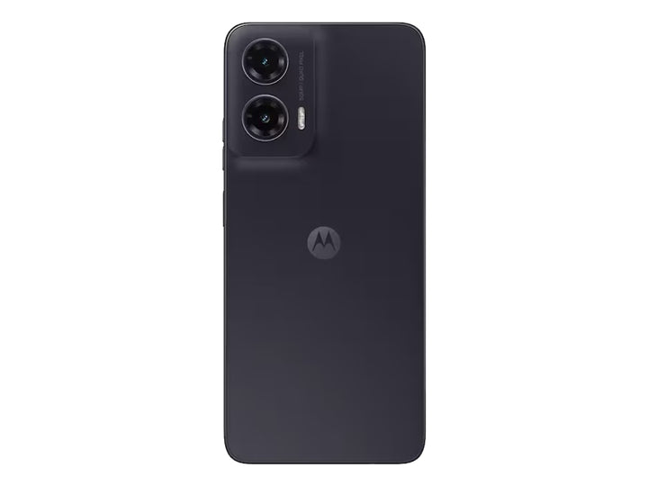 Smartphone Motorola G35 color negro, vista frontal y trasera sobre fondo blanco.