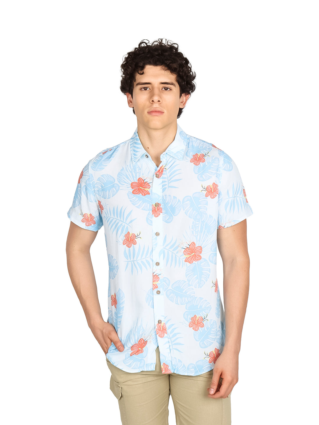 Camisa Hawaiana American Fly Azul Cielo para Hombre