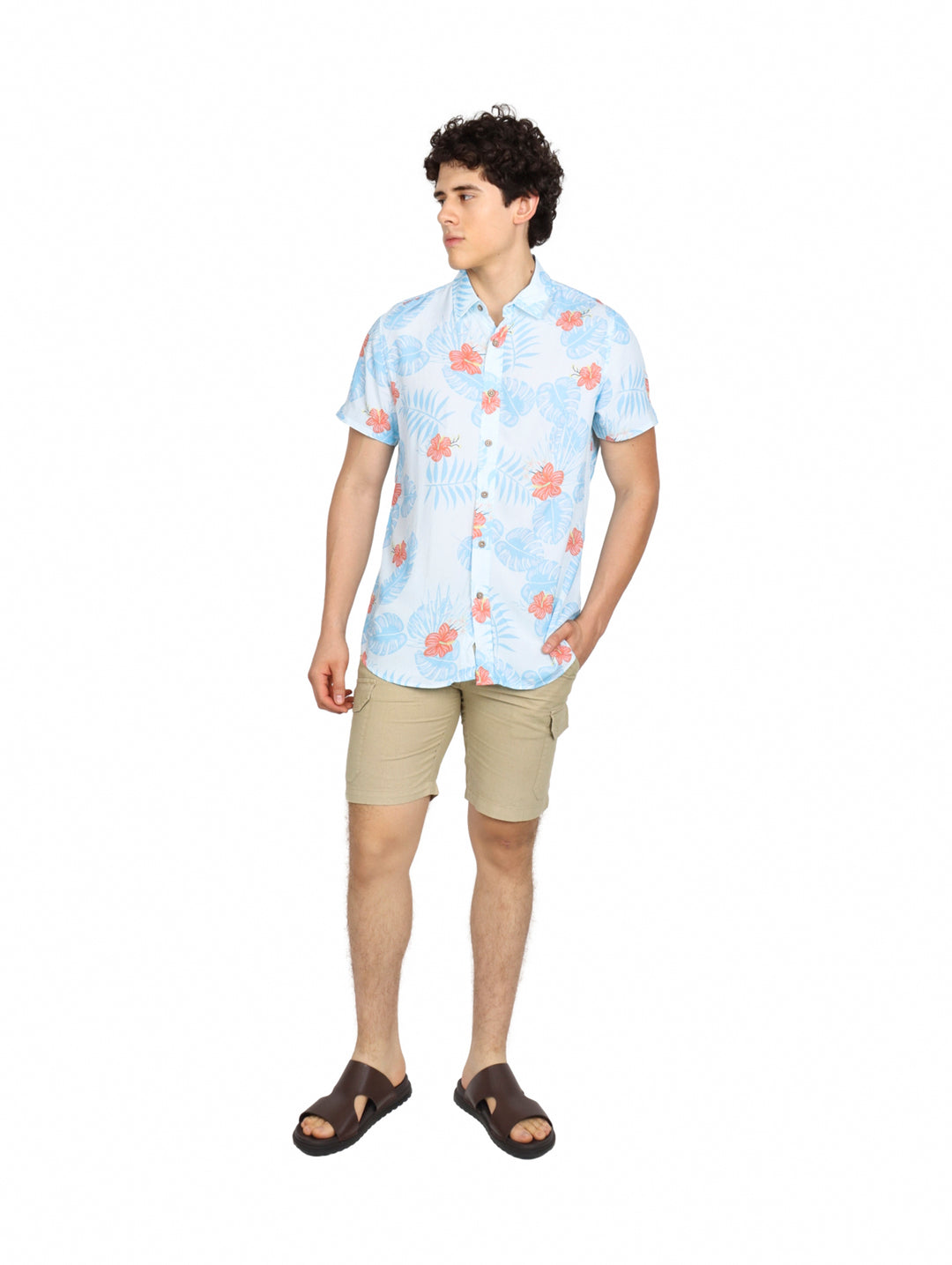Camisa Hawaiana American Fly Azul Cielo para Hombre