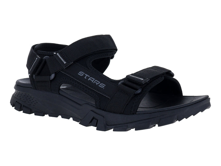 Sandalias gladiator STARS color negro con suela gruesa y correas ajustables.