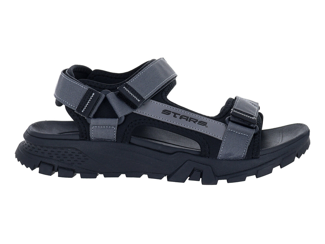Sandalias gladiador STARS color gris y negro con suela robusta y correas ajustables.
