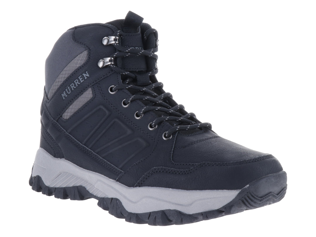 Botín deportivo Murren color negro con suela gris y diseño robusto para actividades al aire libre.