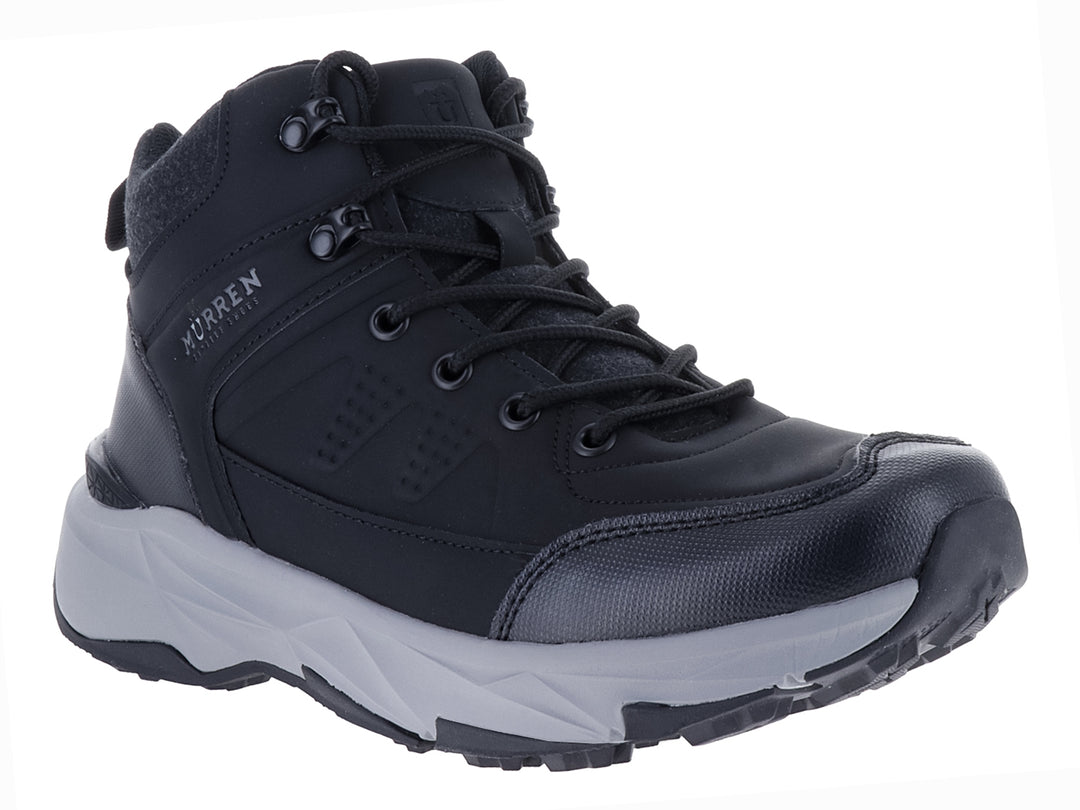 Zapato deportivo tipo botín color negro con suela gris claro.