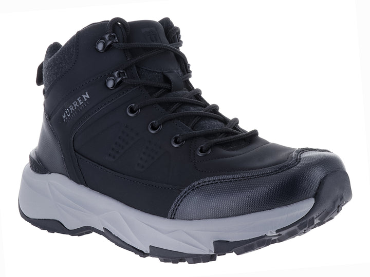 Zapato deportivo tipo botín color negro con suela gris claro.
