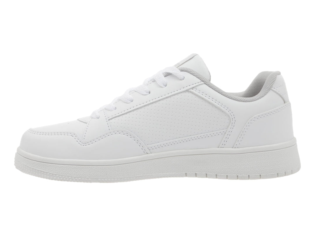 Tenis deportivos marca Lotto en color blanco total con suela blanca y agujetas blancas.