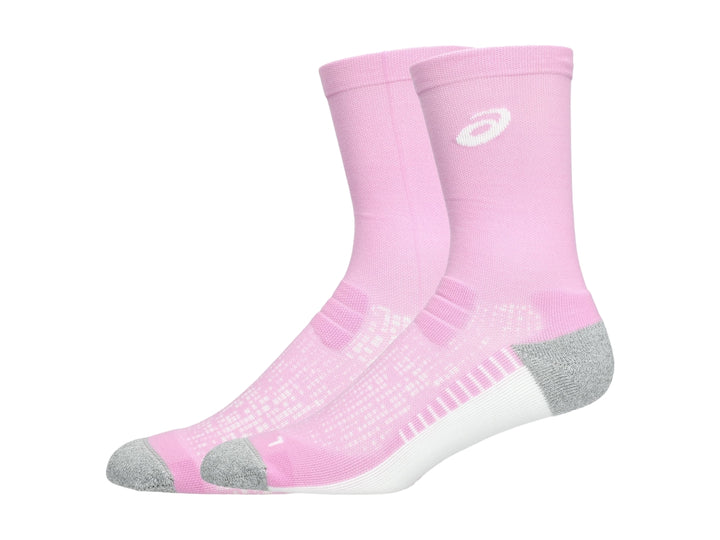 Par de calcetines deportivos ASICS color rosa lavender glow con detalles en blanco y gris.