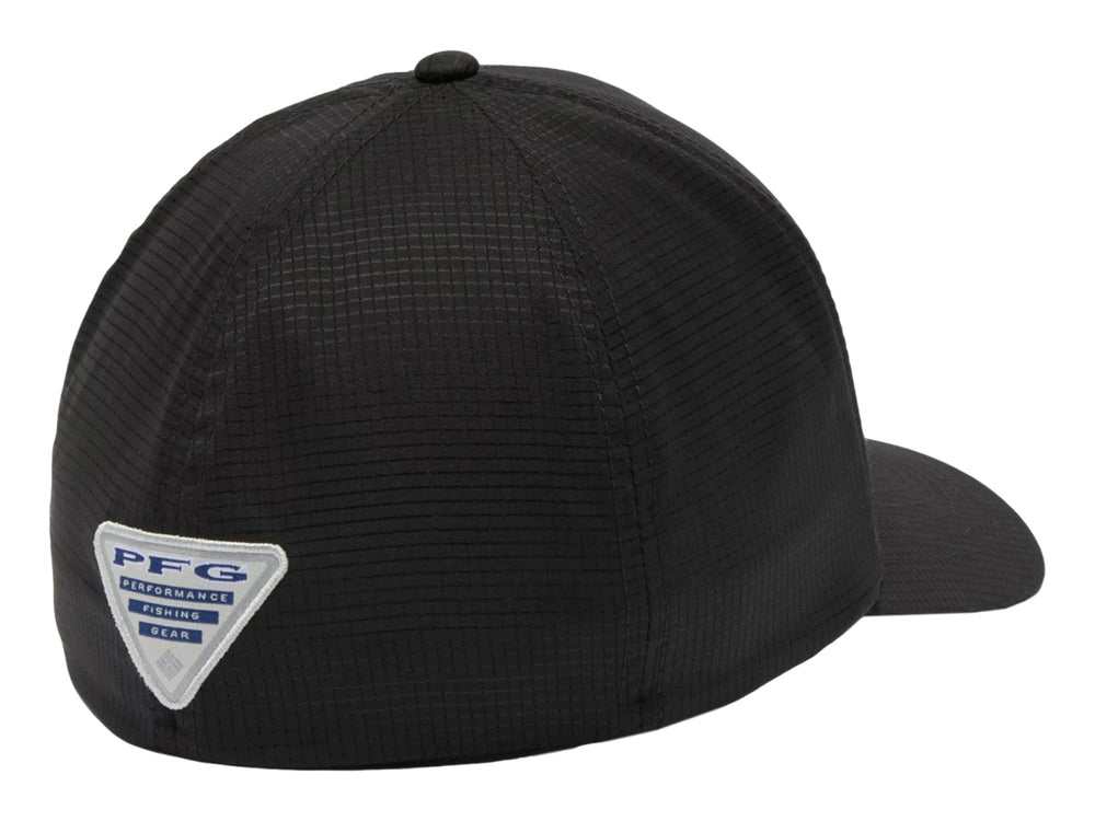 Gorra Columbia PFG de color negro con logotipo en forma de diamante en el frente.
