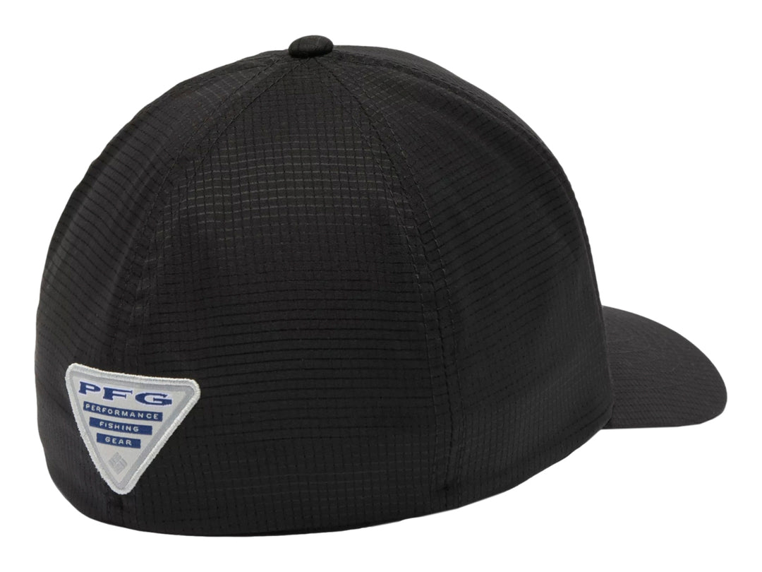 Gorra Columbia PFG de color negro con logotipo en forma de diamante en el frente.