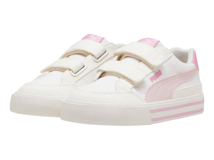 Tenis Puma Court Classic Blanco y Rosa para Niña