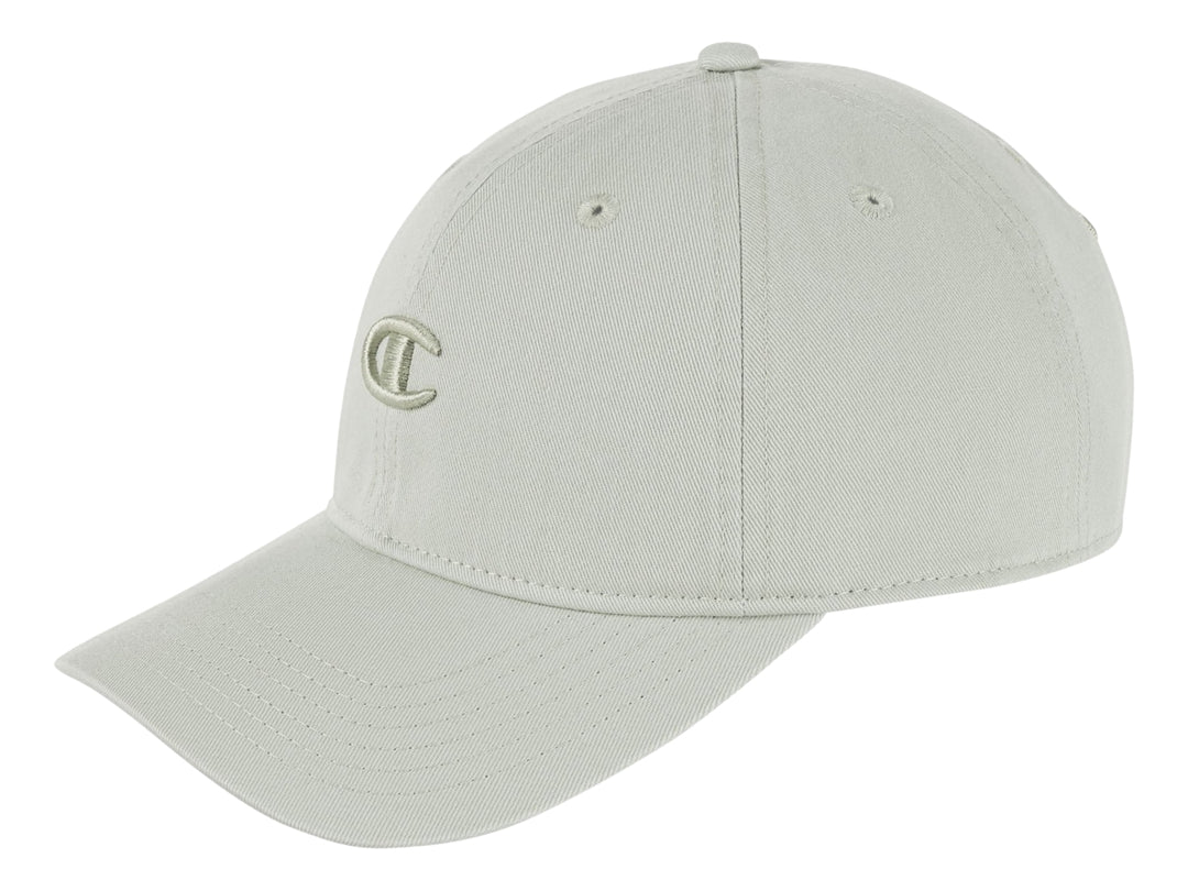 Gorra Champion de color verde pastel claro con logo bordado en el frente y visera curva.