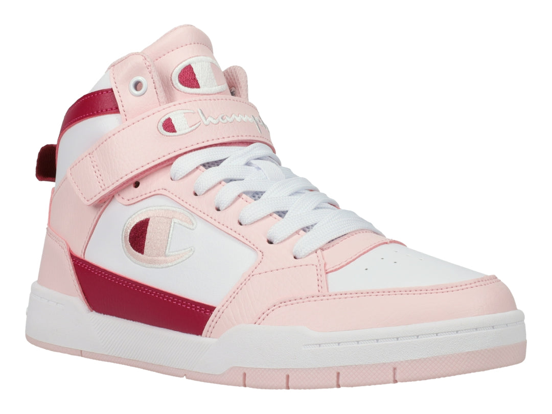 Tenis Champion de bota alta en colores blanco, rosa y raspberry con correa ajustable en el tobillo.