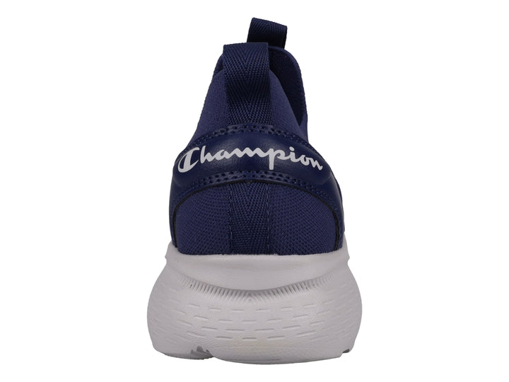 Tenis deportivos Champion color azul marino con suela blanca, diseño slip-on sin agujetas.