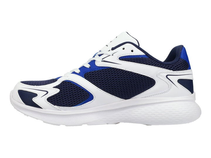 Tenis deportivos Champion en colores azul marino y blanco con suela blanca y diseño retro.