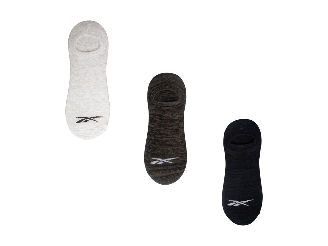 Pack de 3 calcetines liner deportivos Reebok en colores blanco, gris y negro.