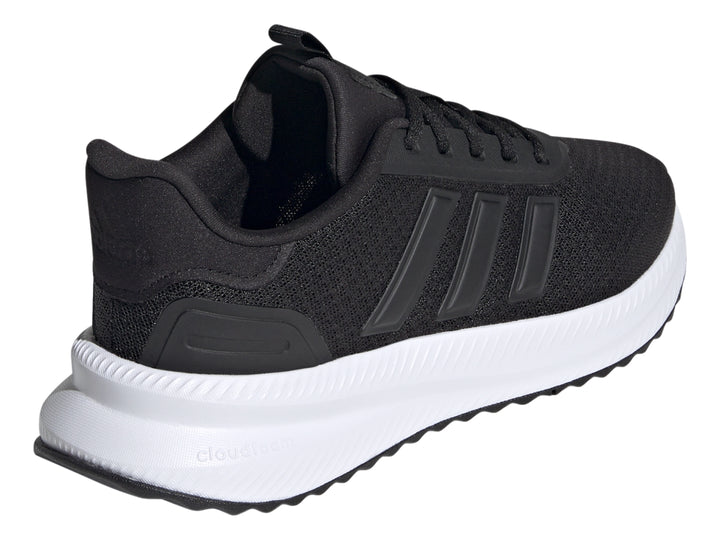 Tenis deportivos Adidas color negro con suela blanca y detalles en malla.