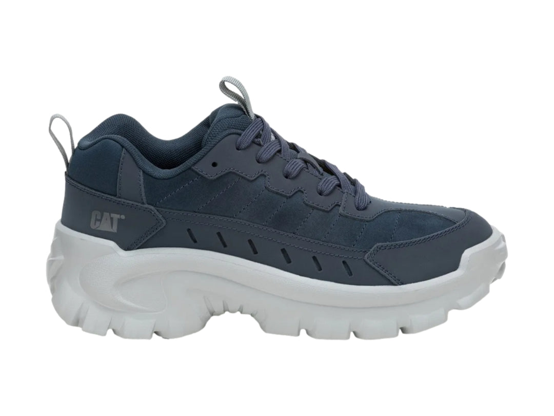 Tenis Caterpillar Intruder Lite color azul oscuro con suela blanca gruesa y robusta.