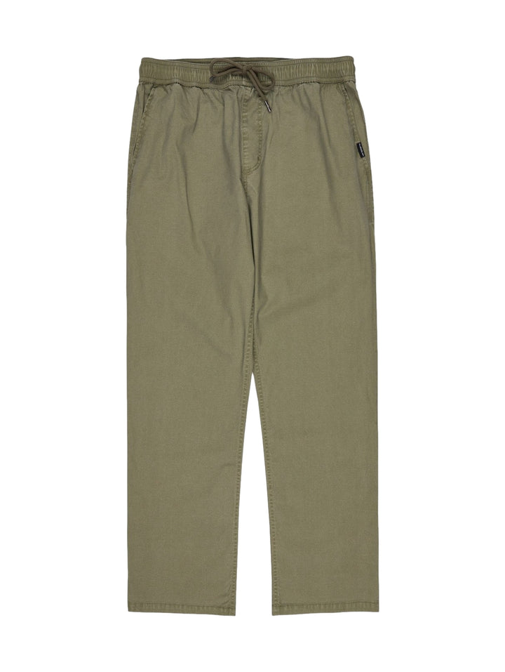 Pantalón Quiksilver color verde aloe con cintura elástica y cordón ajustable para hombre.
