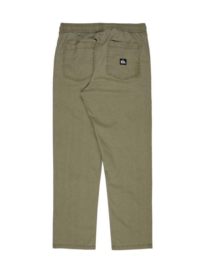 Pantalón Quiksilver color verde aloe con cintura elástica y cordón ajustable para hombre.