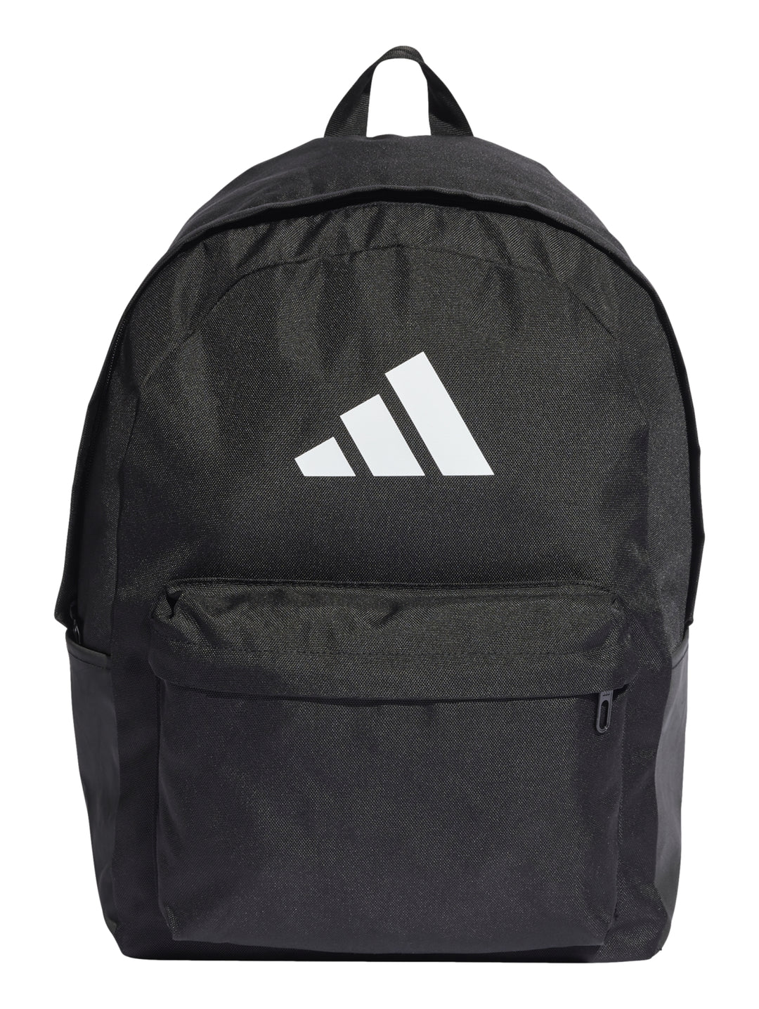 Mochila escolar Adidas de color negro con logotipo blanco en el centro y bolsillo frontal.