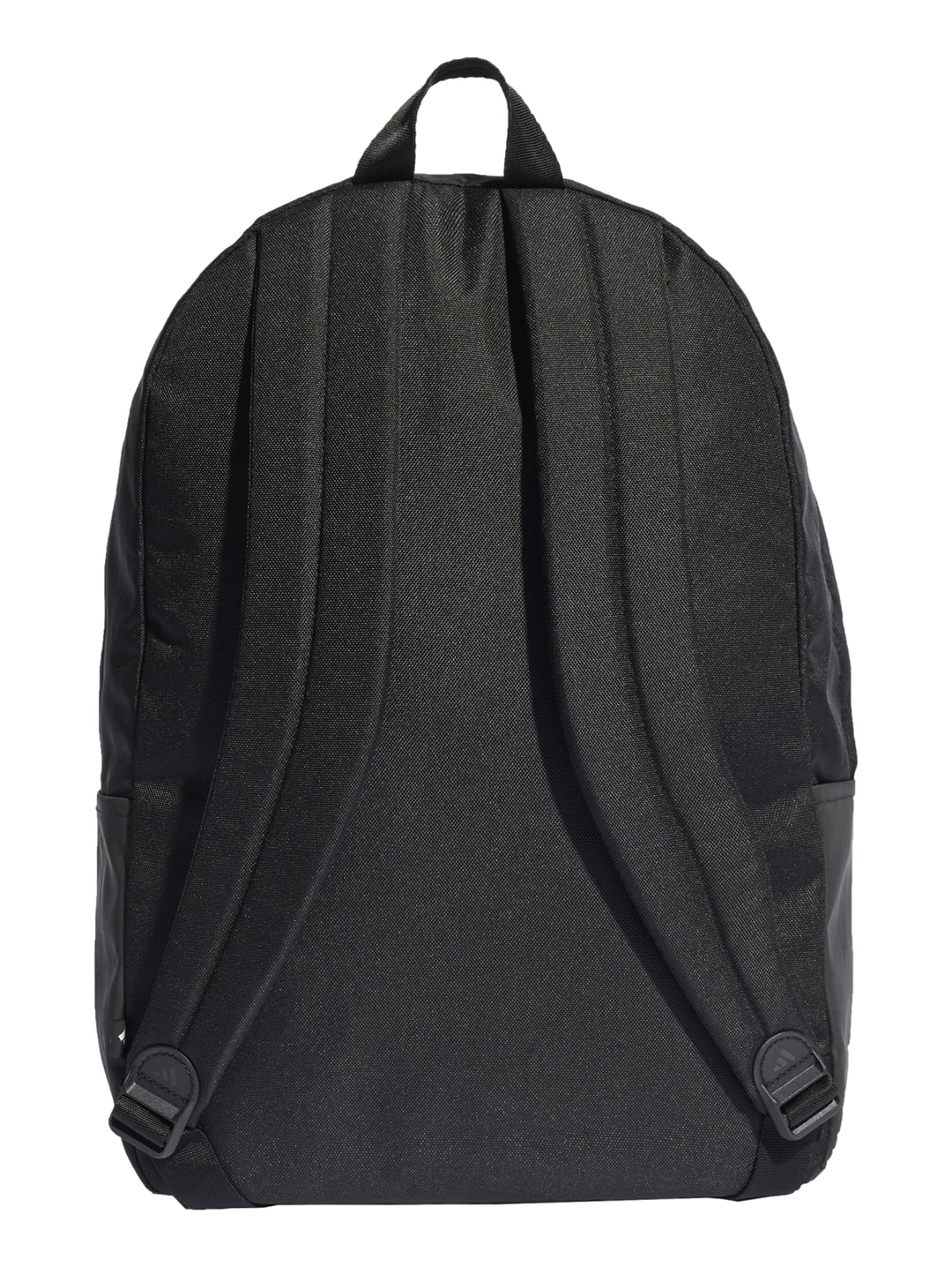 Mochila escolar Adidas de color negro con logotipo blanco en el centro y bolsillo frontal.