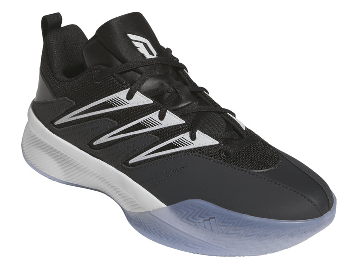 Tenis de baloncesto Adidas Dame Certified 3 en color negro con suela blanca y detalles en blanco.