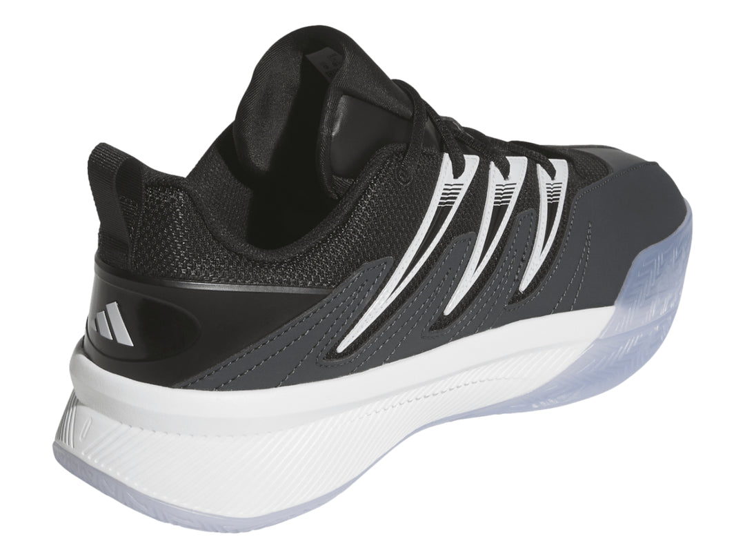 Tenis de baloncesto Adidas Dame Certified 3 en color negro con suela blanca y detalles en blanco.
