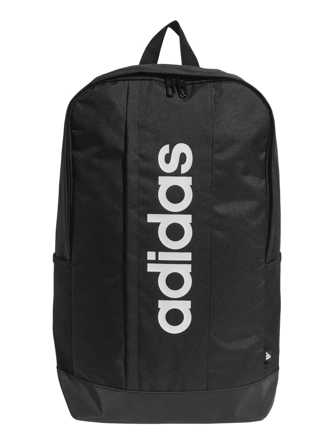 Mochila escolar Adidas de color negro con logotipo blanco vertical en el centro.