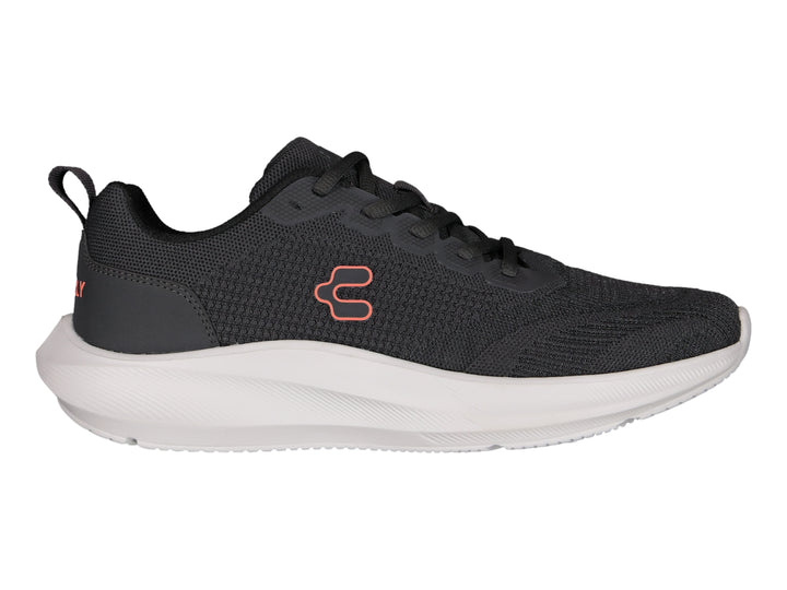 Tenis deportivos Charly color gris oxford con suela blanca y logotipo en contraste.