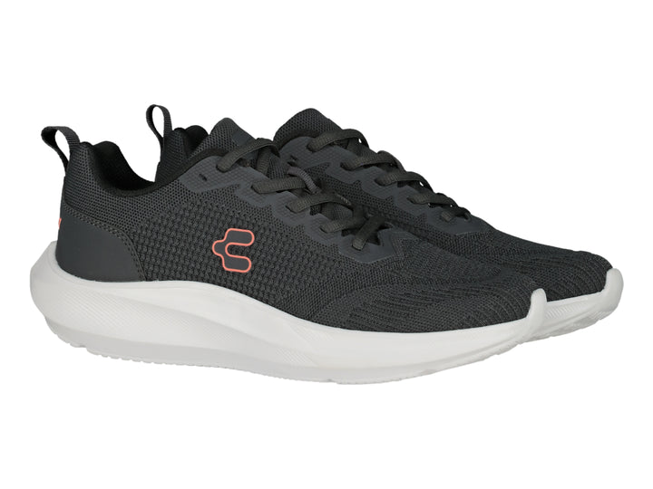 Tenis deportivos Charly color gris oxford con suela blanca y logotipo en contraste.