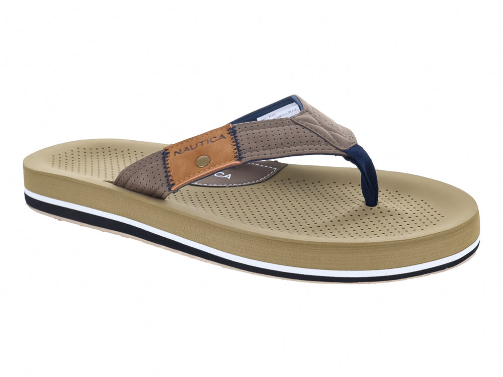 Sandalia Nautica Maui color beige con detalles en azul marino y marrón.