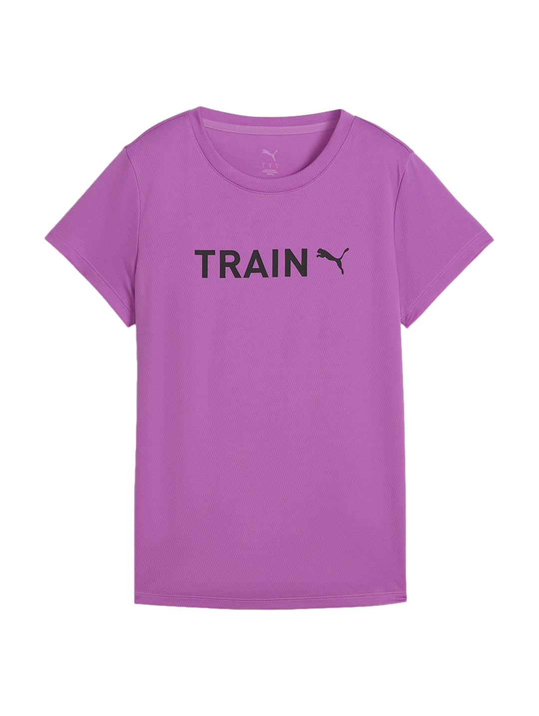 Camiseta deportiva PUMA color morado con la palabra TRAIN y logo en el pecho.