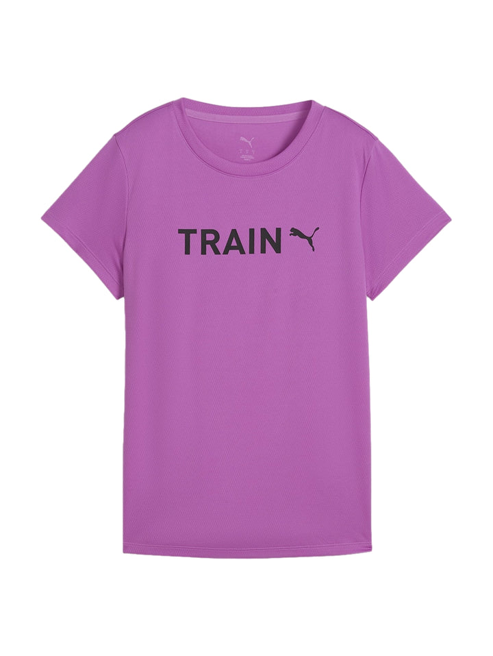 Camiseta deportiva PUMA color morado con la palabra TRAIN y logo en el pecho.