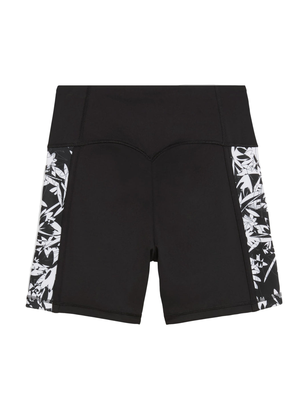 Shorts deportivos ajustados color negro con estampado blanco lateral y cintura alta de la marca Puma.