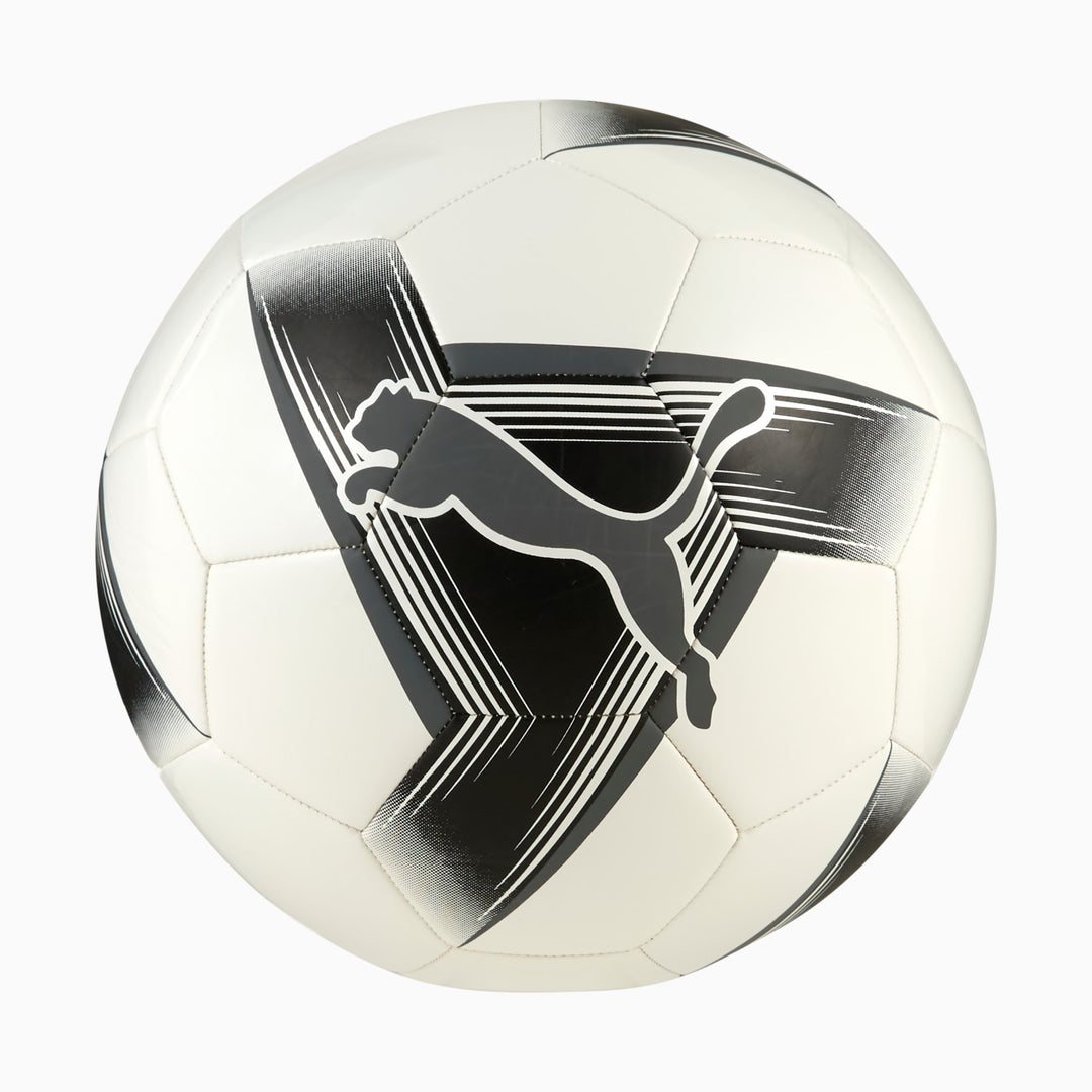 Balón de fútbol PUMA color blanco con patrones gráficos en negro y logotipo central.