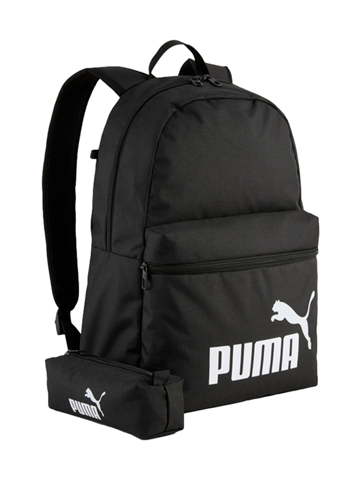 Set de mochila y estuche Puma en color negro con logotipo blanco